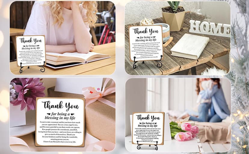 Thank You Gifts for Women Men Friends Mom, Thank You for Being A Blessing in My Life Wooden Plaque with Stand, Thanksgiving Day Gifts for Family Member Desk Decor - B75