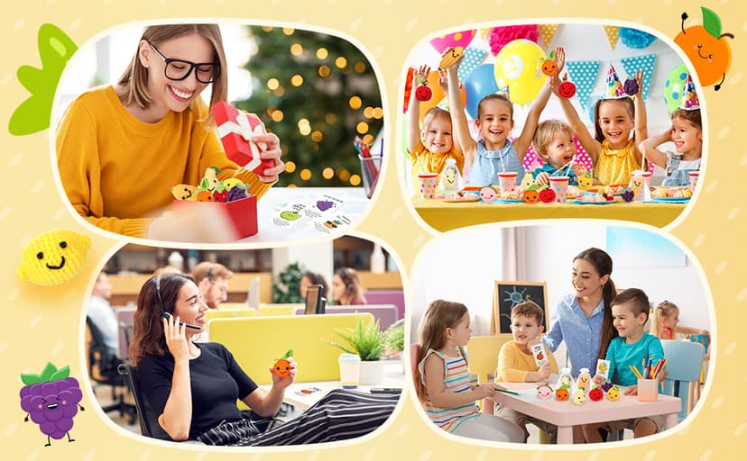 Shappy 10 Sets Inspirational Positive Fruit Toy Gift Cute Funny Wool Knitted Fruit Mini Employee Appreciation Gift Motivational Pun Card Organza Bag Classroom Team Vacation Party Favor for Student