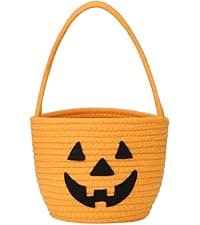Pro Goleem Small Woven Basket with Gift Bags and Ribbons Durable Baskets for Halloween Gifts Empty Small Rope Basket for Storage 12"X 8" X 5" Baby Toy Baskets with Handles, White