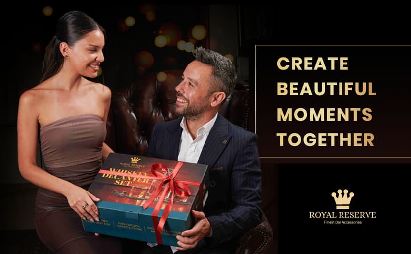 Whiskey Decanter Gift Set by Royal Reserve – Liquor Bourbon Decanter 24 oz 750 ml with Glasses, Chilling Stones, Coasters and Tong – Whiskey Gifts for Men, Husband, Dad, Boyfriend