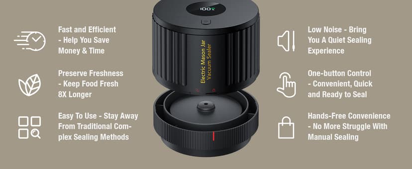 Electric Mason Jar Vacuum Sealer Kit for Wide Mouth and Regular Mouth Mason Jars