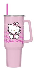 Silver Buffalo Sanrio Hello Kitty Waving Stainless Steel Tumbler with Handle and Straw, Fits in Standard Cup Holder, 40 Ounces