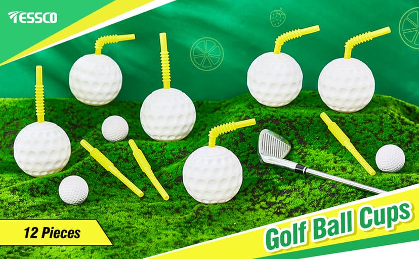 Golf Ball Cups with Lid and Straw 14 oz Plastic Golf Party Favors Shaped Decorations for Party Supplies for Kids Drinking Themed Parties(24 Pieces)