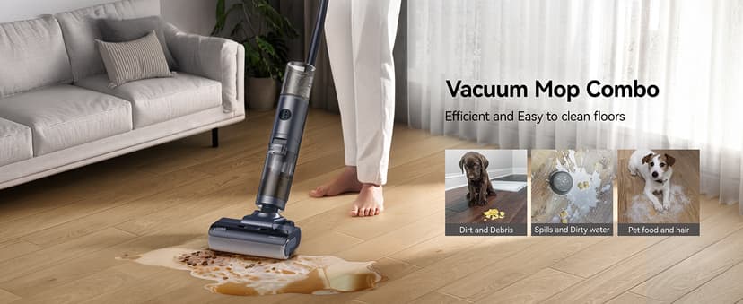 JONR ED12 PRO Wet Dry Vacuum Cleaner,Vacuum Mop, Three Sided Cleaning,Hot Water Self-Cleaning,Hot Air Drying,Tangle-Free,Smart Hard Floor Cleaner Machine with Powerful Suction