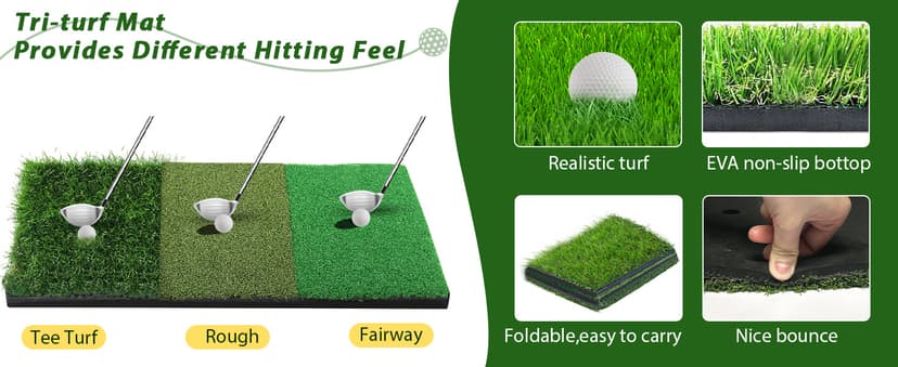 Golf Net, 10x7 Ft Practice Hitting Golf Net with Tri-Turf Mat, Ball, Tee, and Carring Bag, All-in-One Multi-Target Training Aid for Outdoor/Indoor Chipping & Driving, Ideal Gift for Men/Enthusiasts