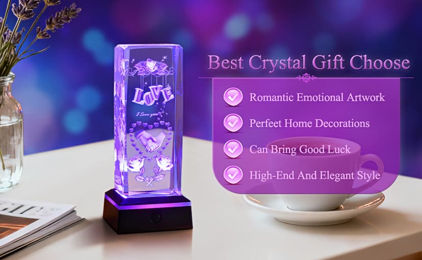 3D Love Crystal Night Light Gifts for Him Her Boyfriend Girlfriend Birthday Christmas, Romantic Love Crystal Lamp Wedding Anniversary Birthday Gift for Women Men Couples Wife Husband