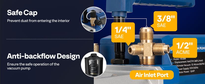 VIVOHOME 1.5 HP 14.4 CFM 2 Stage HVAC Vacuum Pump for R134a R12 R22 R502 R410a Systems, Auto AC Vacuum Pump for Automotive Air Conditioner Refrigeration Maintenance with 2 Oil Bottles