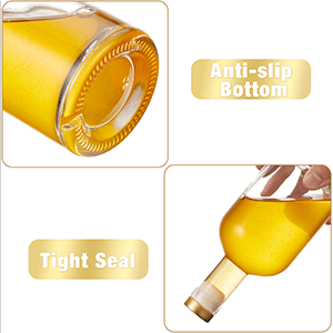 Mfacoy Set of 6 Glass Bottles, 12 oz Clear Liquor Bottles, Heavy Base Glass Bottle with T-Top Cap, Vodka Bottle for Wine Beverages Drinks Oil Vinegar Kombucha Beer with Cork Stopper Airtight Lid