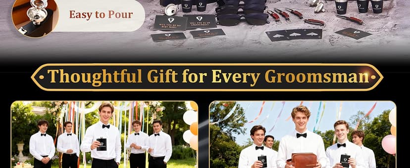 60Pcs Groomsmen Gifts Set of 6, Groomsmen Proposal Box with Flasks Sunglasses PU Leather Toiletry Bag Bottle Opener for Wedding Groomsman Best Man Gift