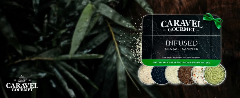 Infused Sea Salt Sampler Set, Finishing Salt for Seasoning, Gourmet Cooking Gift and Spice Variety Pack for Special Occasions, 0.5 oz x Bundle of 6 Flavored Salts - Caravel Gourmet Salt
