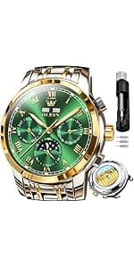 OLEVS Automatic Watches for Men Self Winding Mechanical Wristwatch Luxury Business Dress Stainless Steel Luminous Waterproof Calendar Mens Watch