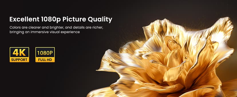 HAPPRUN Native 1080P Bluetooth Projector, Full HD Portable Outdoor Movie Projector with Built-in Speaker, Compatible with Smartphone, HDMI, USB, AV, Fire Stick, PS5 for Home, Bedroom, Outdoor Use