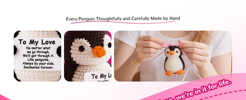 Love Crochet Couples Gifts for Boyfriend Girlfriend, Positive Emotional Support Handmade Penguin Crochet,Birthday Valentine's Day Wedding Anniversary Romantic Men Women, I Love You Gift for Him Her
