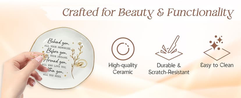 OASSIE Graduation Gifts for Women - 4"x4" Round-Shaped Ceramic Jewelry Dish Tray - Thank You Inspiration College High School Graduation Gifts for Her Friends Sister Women, Decorative Trinket Dish