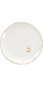 COLLECTIVE HOME - Ceramic Jewelry Tray, Decorative Trinket Dish for Rings Earrings Necklaces Bracelet Watch Keys, Birthday Mother's Day Christmas Gift for Women, 4.75", White Surface (M)