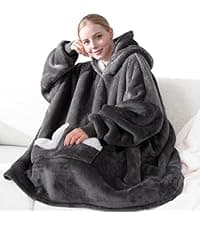 Touchat Wearable Blanket Hoodie, Oversized Sherpa Fleece Sweatshirt Blanket with Giant Hood Pocket and Sleeves for Adult, Warm & Cozy Grey Blanket Gifts for Women