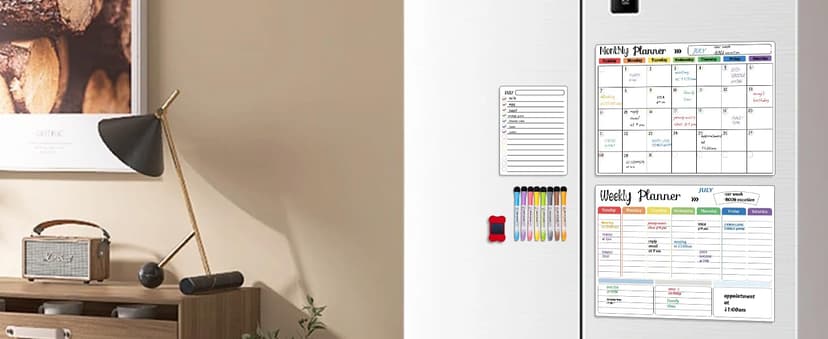 Hivillexun Magnetic Dry Erase Calendar Whiteboard Set (3-Pack) for Fridge, Wall, and Refrigerator Organization – Monthly, Weekly, and Daily Planners with 8 Markers and Eraser
