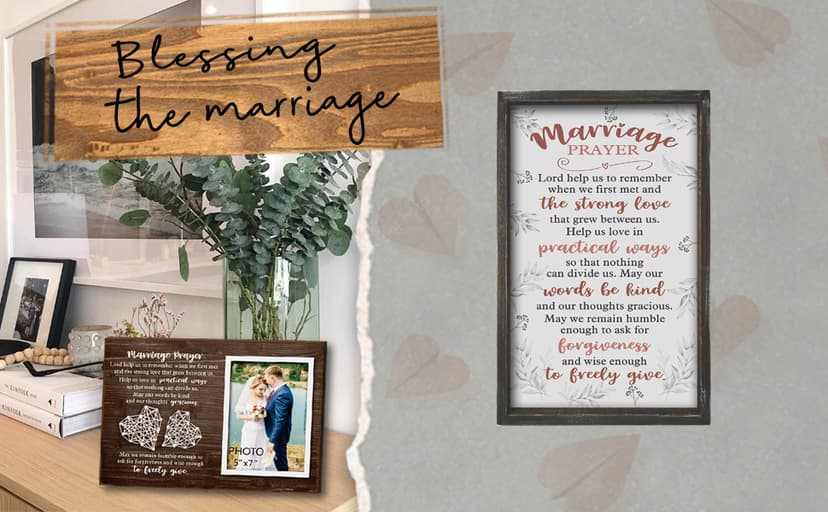 Buecasa Marriage Rustic Sign with 5pcs Panels Strung Together - Bridal Shower Gift for Couples Wife Husband - Christian Religious Inspiring Home Decor Newlywed