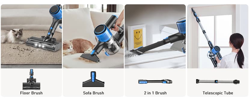 Cordless Vacuum Cleaner, 8 in 1 Powerful Suction Lightweight Vacuum Cleaner for Home, LED Display, 3 Suction Modes, 45Mins Detachable Battery Vacuum for Hard Floor Carpet Pet Hair