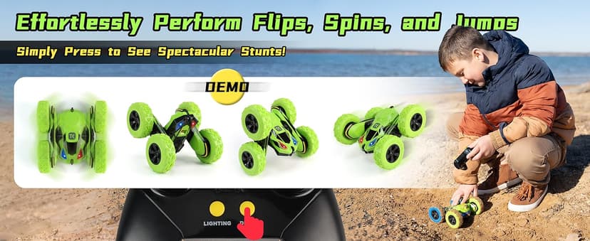 Threeking RC Stunt Cars Remote Control Car Double-Sided Driving 360-degree Flips Rotating Car Toy, Green