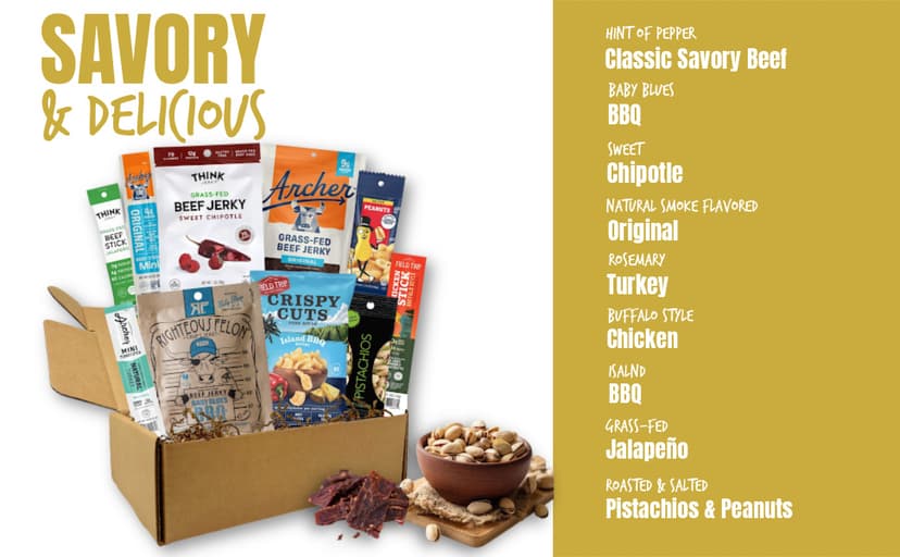 Macho Man Snack Pack Jerky Gift Box - High Protein Snacks for Men, Curated Beef Jerky Assortment Gift Box for Men, Husband, Dad, Boyfriend, Low Carb Keto