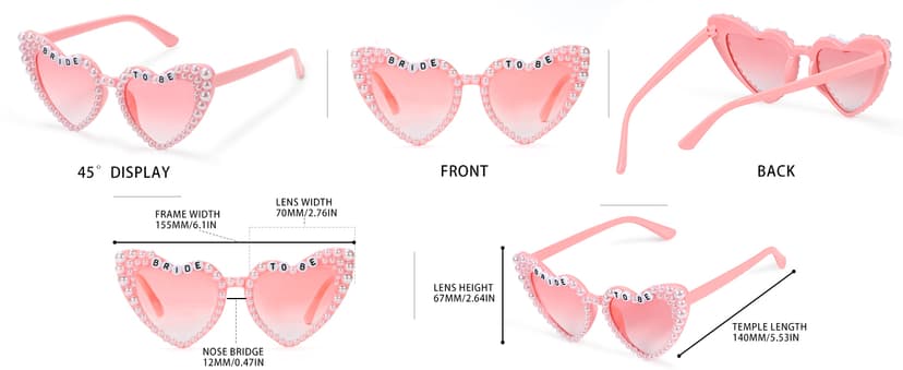 Etercycle Heart Sunglasses, Bride to Be Gifts Bachelorette Party Bride Sunglasses, Cute Glasses for Women Bachelorette Party