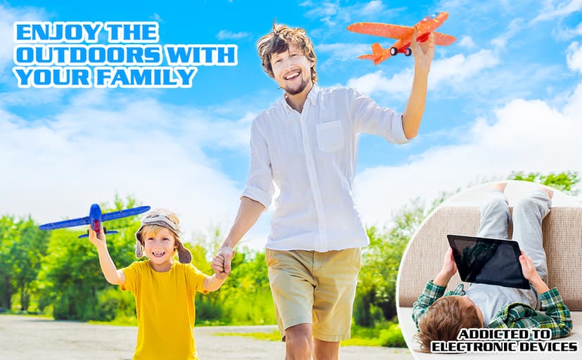 3 Pack Airplane Launcher Toys, 2 Flight Modes LED Foam Glider Catapult Plane, Outdoor Flying Toy for Kids, Birthday Gifts for Boy Girl 6+ Year Old, B-Day Party Supplies