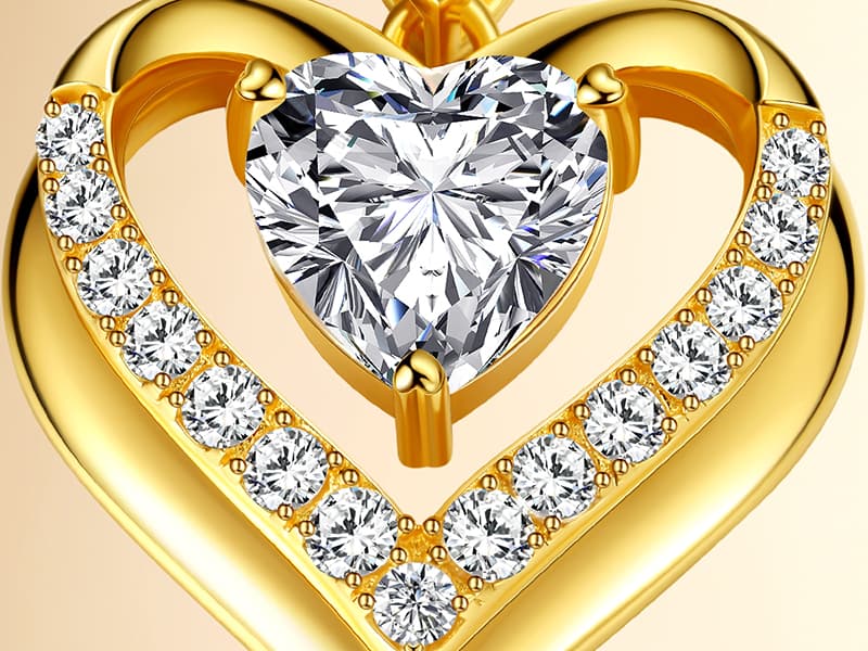 2-3 Ct Moissanite Double Heart Pendant Necklaces for Wife, 18K Gold Plated S925 Silver Jewelry for Women Girlfriend Mom Her on Anniversary Birthday