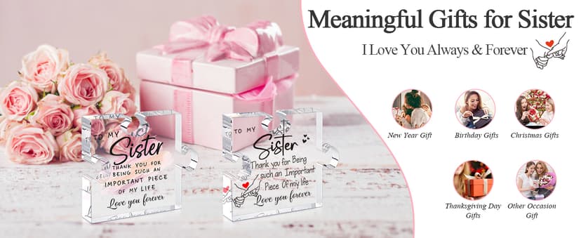 LukieJac Sister Gifts from Sister - Unique Sister Birthday Acrylic Puzzle-Shaped Plaque Desk Decorations Present for Sister Thanksgiving Christmas Wedding from Sister Brother