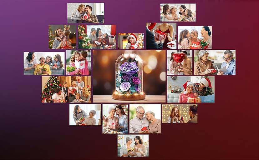 Dsuto Forever Fresh Flowers Bouquet in Glass Dome with Light, Preserved Purple Roses Gifts for Women on Birthdays, Anniversaries, Christmas, Valentine’s Day & Mother’s Day