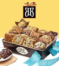 Broadway Basketeers Birthday Gift Basket Tower – Snack Boxes with Gourmet Cookies, Chocolates & Popcorn – Happy Birthday Gifts for Women, Mom, Sister, Friends & Coworkers