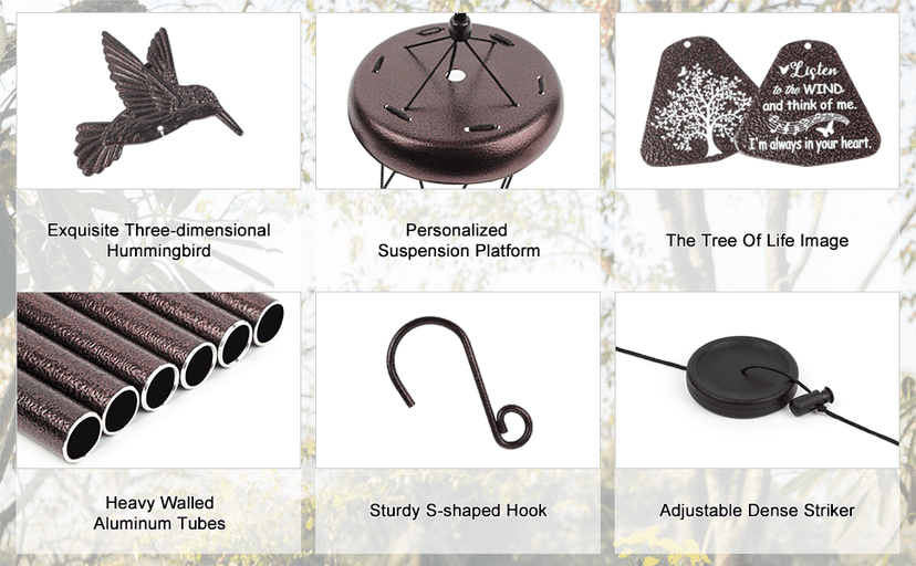 Sympathy Wind Chimes with Hummingbird Wind Spinner, Memorial Wind Chimes for Loss of Loved One Prime, Bereavement/Sympathy/Memorial Gift for Loss of Mother Father Husband Condolence Remembrance