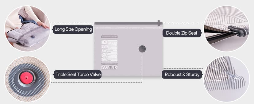 VMstr 12 Pack Vacuum Seal Bags for Clothing Travel, Carry-on Size for Luggage Compression Packing, Space Saver Bags with High Pressure Electric Pump (DC Power)