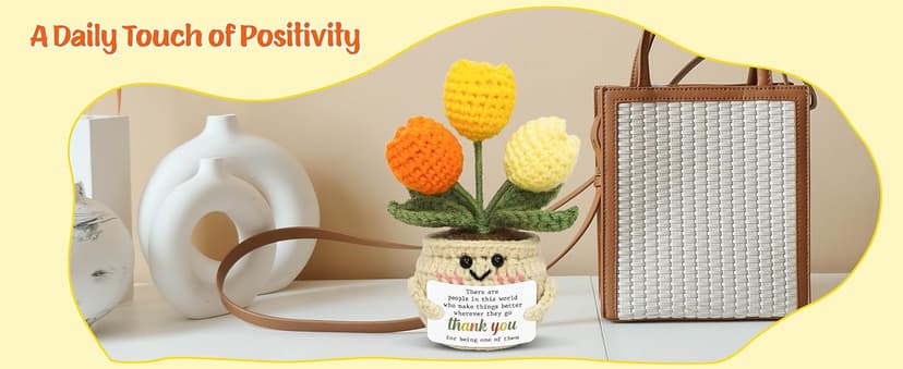 OASSIE Thank You Gifts for Women - Mini Handmade Positive Tulip Flowers Crochet with Message Card - Christmas Birthday Farewell Employee Appreciation Gifts for Coworkers, Emotional Support Crochet