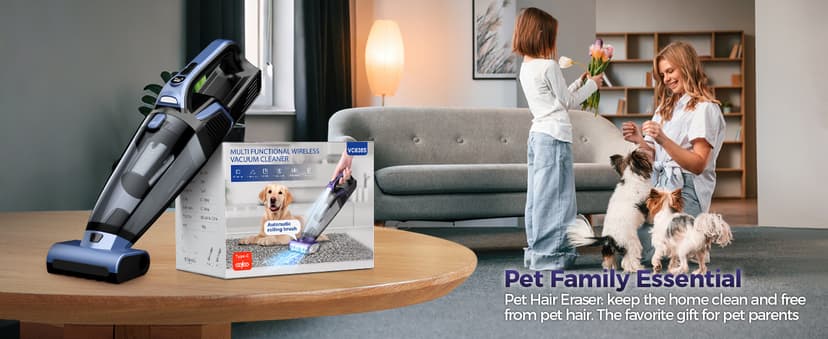 Pet Hair Handheld Vacuum Cordless: 20000PA High Power Car Vacuum with Motorized Brush and LED Light, Rechargeable Hand Held Vacuum Cleaner with Reusable Filter for Car, Home, Office & Pet, Blue