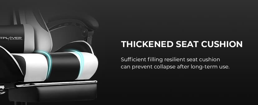 GTPLAYER Gaming Chair, Computer Chair with Footrest and Lumbar Support, Height Adjustable Game Chair with 360°-Swivel Seat and Headrest and for Office or Gaming (White)