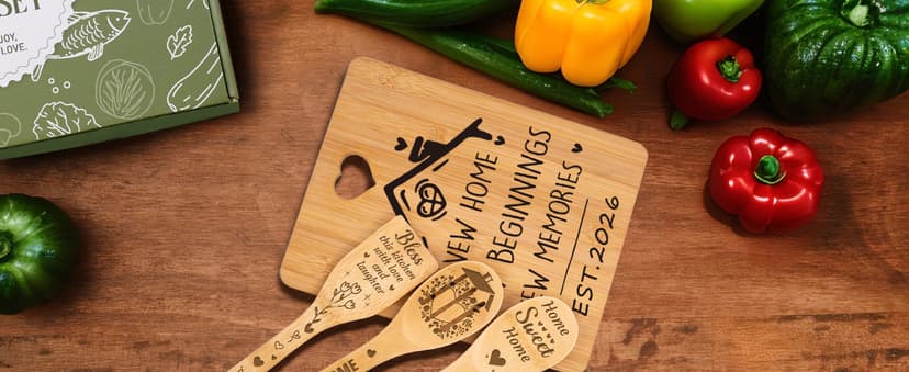 House Warming Gifts New Home - "New Home, New Beginnings, New Memories" Engraved Bamboo Housewarming Gifts New Home Cutting Board Set, 2026 House Warming Gifts.