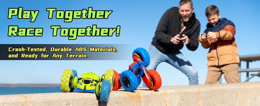 Threeking RC Stunt Cars Remote Control Car Double-Sided Driving 360-degree Flips Rotating Car Toy, Green