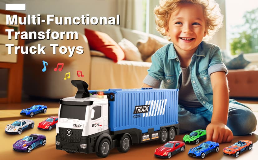 Carrier Truck Race Track Toddlers Toys, Foldable 3 Layer Track Playset, Toy Truck Transport Car Carrier & 8 Race Cars, Truck Car Kids Toys Xmas Gifts for Age 3 4 5 6+ Years Old Boys Girls
