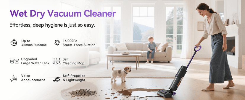 Twotoo Wet Dry Vacuum Cleaner 16,000Pa,45Mins Runtime Cleaning Area 2,600 ft²,Cordless Vacuum Cleaner, Cordless Vacuum and Mop All in One,for Hard Floors Sticky Messes and Pet Hair,W15 Set