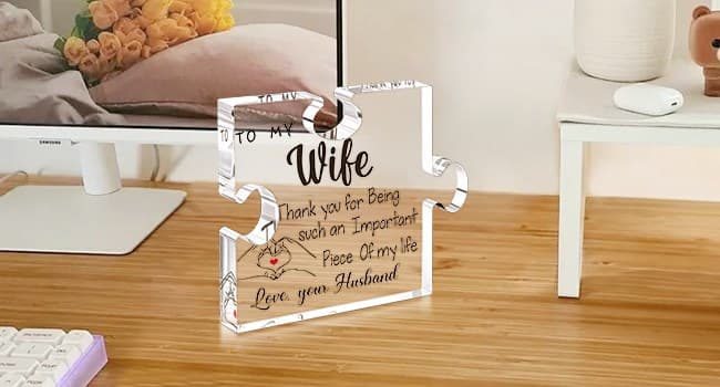 LukieJac Gifts for Wife - Romantic Gifts for Her Acrylic Puzzle Piece Plaque for Wife Birthday, Wedding Anniversary, Valentines Day, Mothers Day Presents Home Desk Decor - 4.7 x 3.9 Inch
