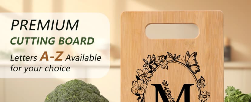 Personalized Cutting Board, Initial Birthday Gifts for Women Wedding Gifts for Couple, Monogrammed Engraved Bamboo Wood Kitchen Gifts, Unique Gift for Christmas Anniversary Housewarming(Letter M)
