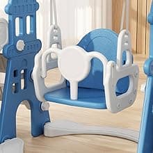 XJD 6-in-1 Toddler Slide and Swing Set, Kids Slide for Toddlers Age 1+, Toddler Outdoor Playset with Basketball Hoop, Football Frame, Swing, Outdoor Indoor Playground for Toddlers 1-3 (Pink)