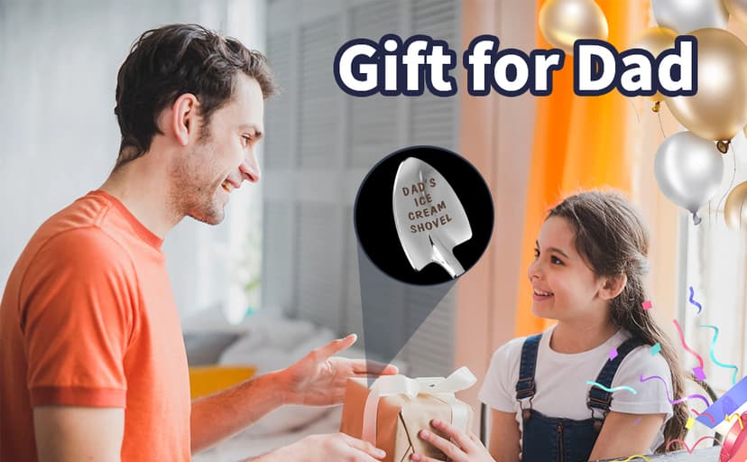 Gifts For Dad Men from Daughter Stocking Stuffers for men dad Ice Cream Spoon Scoop for Ice Cream Lovers, Christmas Gifts Funny Engraved Stainless Steel Shovel