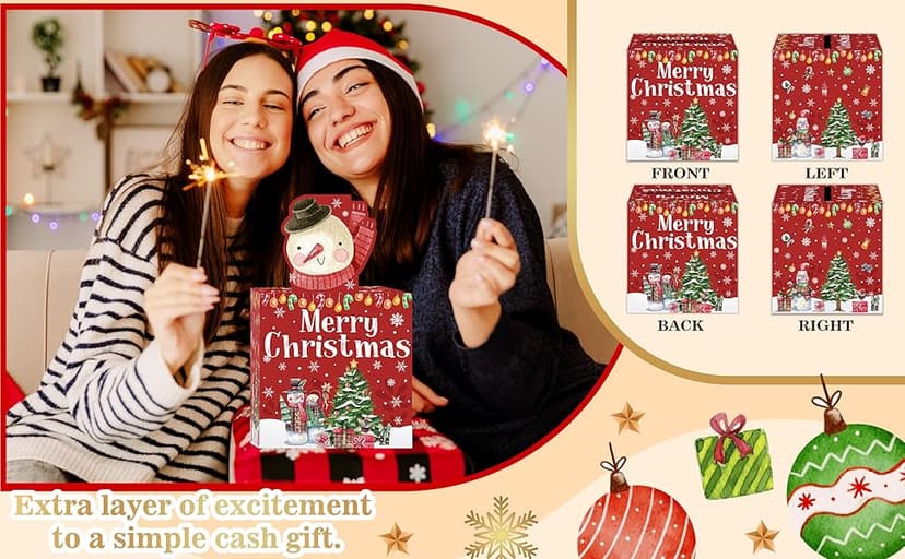 Christmas Party Gifts, Christmas Money Box for Cash Pull, Christmas Money Pull Box with Snowman Card and Transparent Bags, Christmas Money Pull Box, Christmas Money Pull Box for Kids Adults