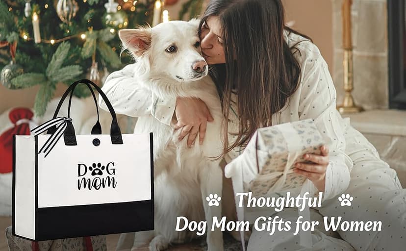 Craftique Dog Mom Tote Bag Gifts for Women, Dog Mom Birthday Gifts for Dogs Lovers, Practical Tote Bag for Shopping Travel Picnic, 17” x 6.7” x 12.5”