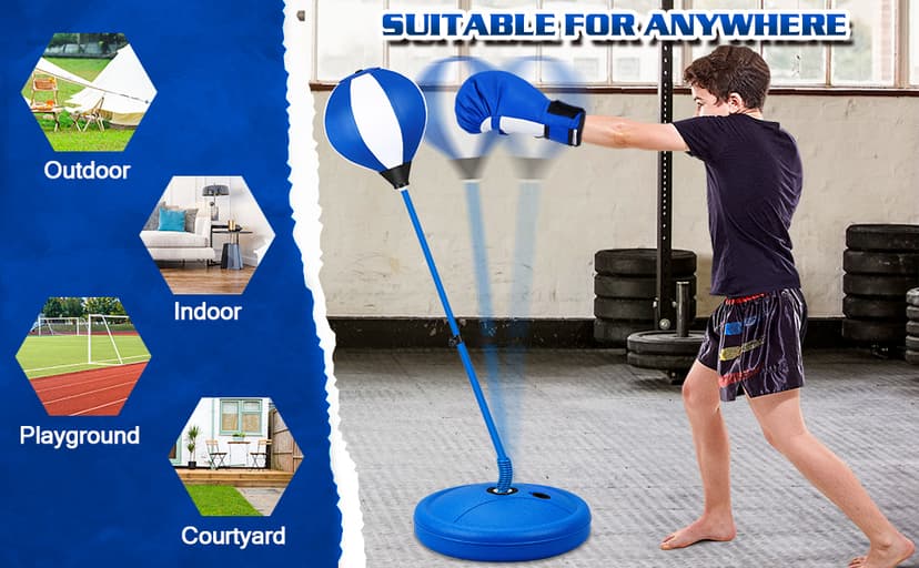 Punching Bag for Ages 3 4 5 6 7 8+ Years Old Kids, Boxing Bag Set Toy with Boxing Gloves, Height Adjustable Punching Bag, Sport Toy for Boys & Girls, Ideal Christmas Birthday Gift for Kids