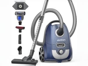 Canister Vacuum,1700W/45KPA Bagged Vacuum Cleaner,5L Large Capacity,Auto Cord Rewind,HEPA Filter,Low Noise,7.5M Cleaning Radius,Variable Power Control,Easy to Push,Hard Floor,Pet,Carpet,Upholstery,Car