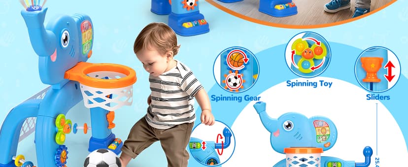 Toddler Basketball Hoop & Soccer Goal, Toys for 1 2 3 Year Old Boys Girls, Kids Sports Toy with Light Sound Music, Montessori Toys for Baby 12-18 Months, Christmas Birthday Gifts for Ages 1-3(Blue)