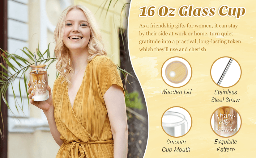 Thank You Gifts for Women, Employee Appreciation Gifts with 16 Oz Glass Cup, Scented Candle, Gift Baskets for Women, Coworker, Teacher, Birthday, Thanksgiving, Christmas, Anniversary (Yellow)